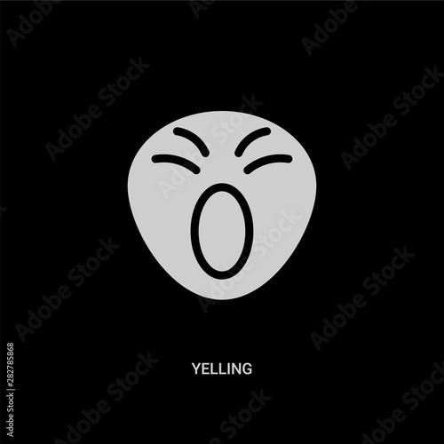 white yelling vector icon on black background. modern flat yelling from emotions concept vector sign symbol can be use for web, mobile and logo.