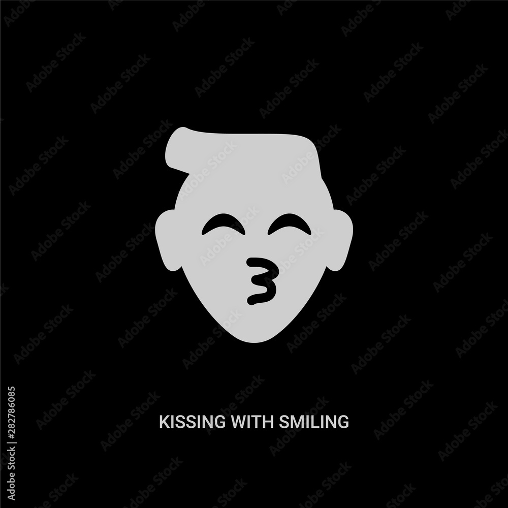 white kissing with smiling eyes emoji vector icon on black background. modern flat kissing with smiling eyes emoji from emoji concept vector sign symbol can be use for web, mobile and logo. white kissing with smiling eyes emoji vector icon on black background. modern flat kissing with smiling eyes emoji from emoji concept vector sign symbol can be use for web, mobile and logo.