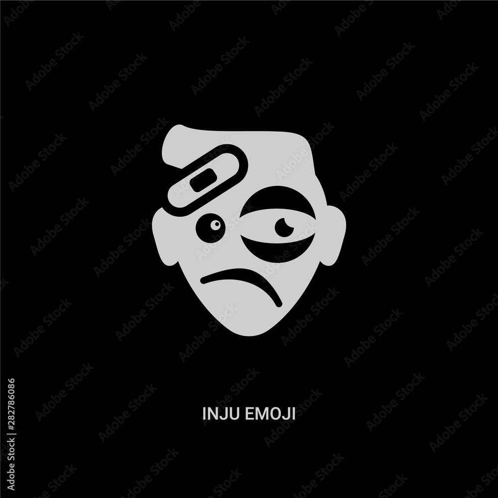 white inju emoji vector icon on black background. modern flat inju emoji from emoji concept vector sign symbol can be use for web, mobile and logo. white inju emoji vector icon on black background. modern flat inju emoji from emoji concept vector sign symbol can be use for web, mobile and logo.
