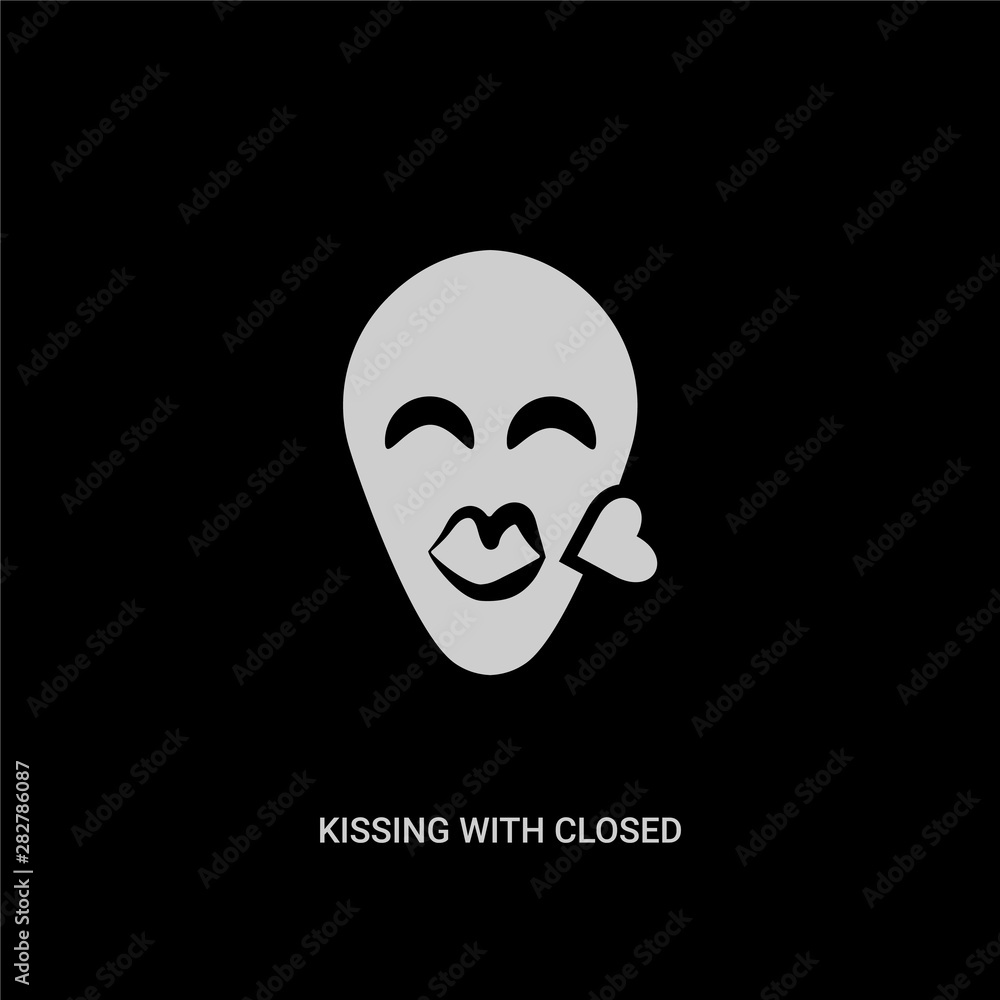 white kissing with closed eyes emoji vector icon on black background. modern flat kissing with closed eyes emoji from emoji concept vector sign symbol can be use for web, mobile and logo. white kissing with closed eyes emoji vector icon on black background. modern flat kissing with closed eyes emoji from emoji concept vector sign symbol can be use for web, mobile and logo.