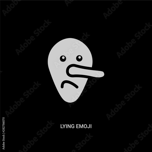white lying emoji vector icon on black background. modern flat lying emoji from emoji concept vector sign symbol can be use for web, mobile and logo.