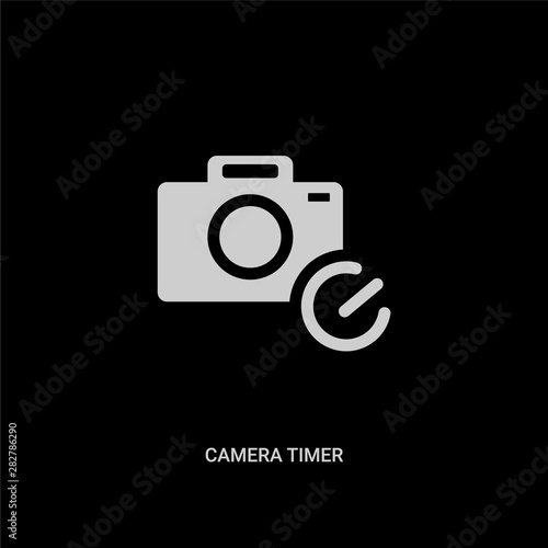 white camera timer vector icon on black background. modern flat camera timer from electronic stuff fill concept vector sign symbol can be use for web, mobile and logo.