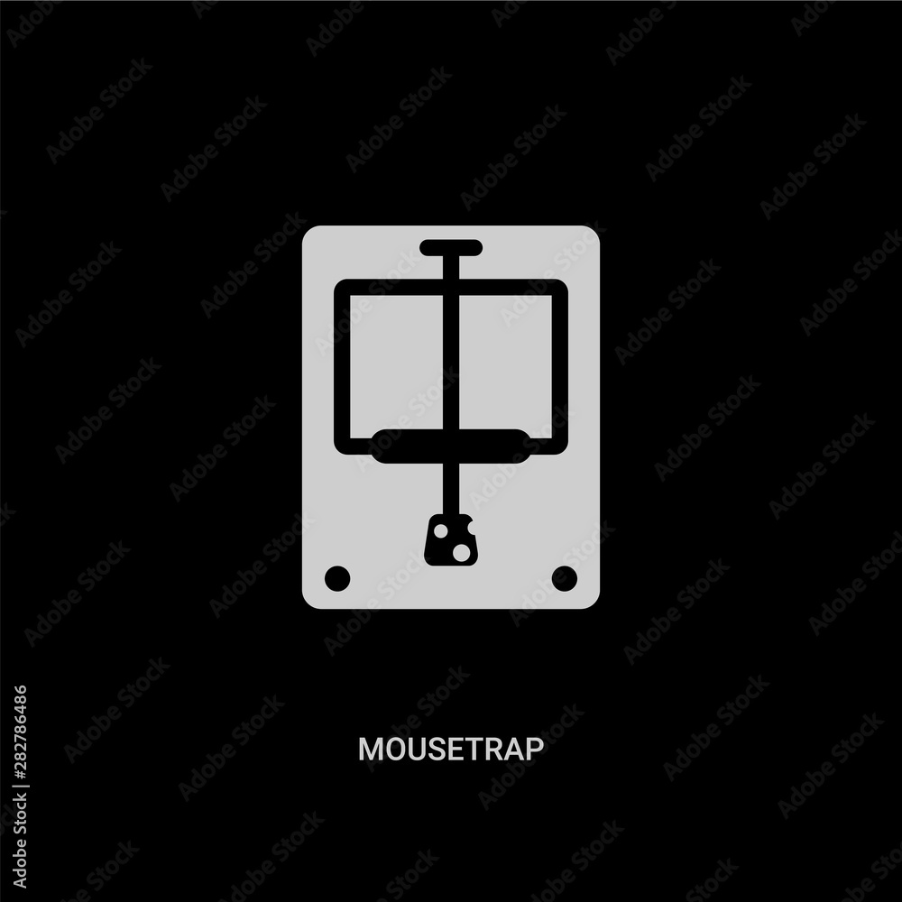 white mousetrap vector icon on black background. modern flat mousetrap from electronic devices concept vector sign symbol can be use for web, mobile and logo. white mousetrap vector icon on black background. modern flat mousetrap from electronic devices concept vector sign symbol can be use for web, mobile and logo.