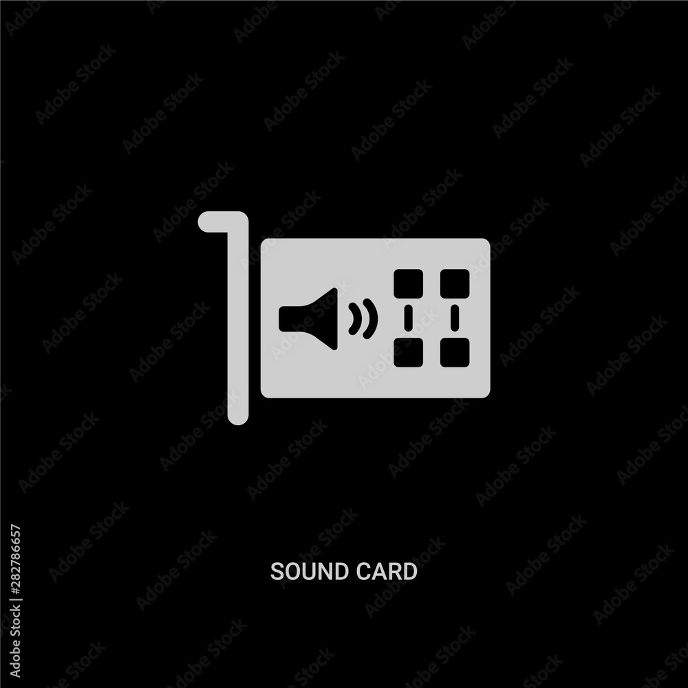 white sound card vector icon on black background. modern flat sound card from electronic devices concept vector sign symbol can be use for web, mobile and logo. white sound card vector icon on black background. modern flat sound card from electronic devices concept vector sign symbol can be use for web, mobile and logo.