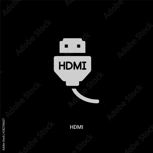 white hdmi vector icon on black background. modern flat hdmi from electronic devices concept vector sign symbol can be use for web, mobile and logo.