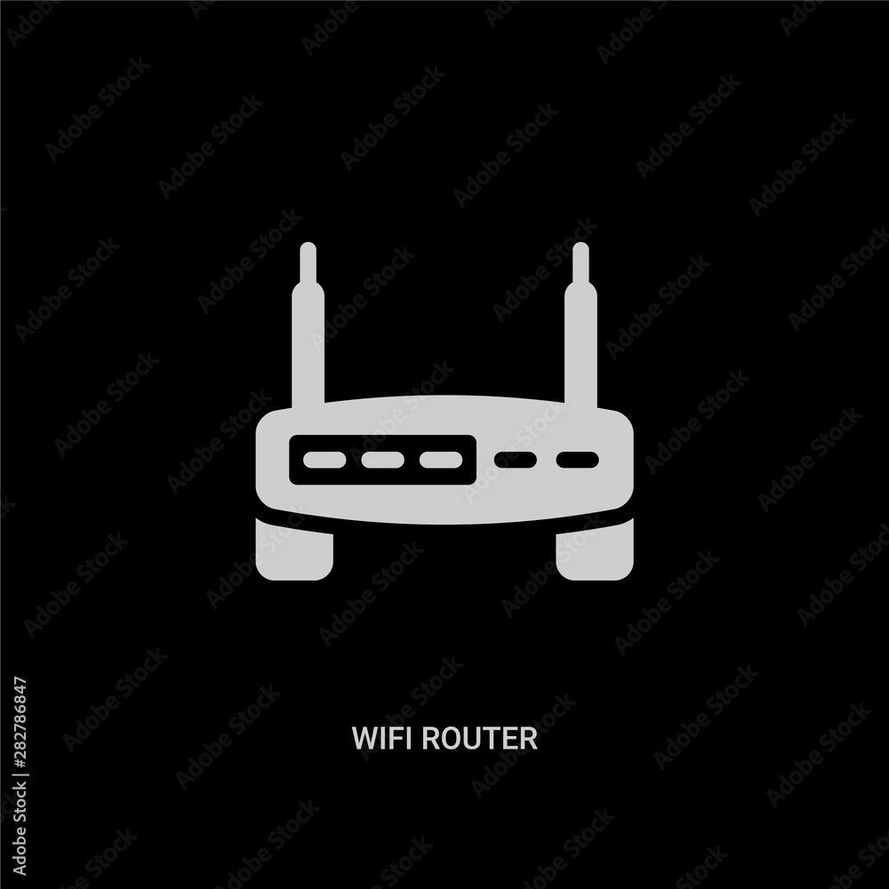 white wifi router vector icon on black background. modern flat wifi router from electrian connections concept vector sign symbol can be use for web, mobile and logo. white wifi router vector icon on black background. modern flat wifi router from electrian connections concept vector sign symbol can be use for web, mobile and logo.