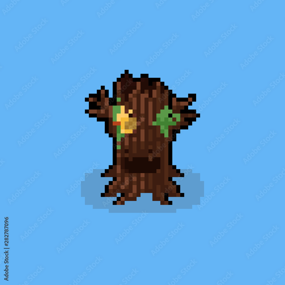 Pixel art cartoon tree with yellow bird.8bit.halloween. Pixel art cartoon tree with yellow bird.8bit.halloween.