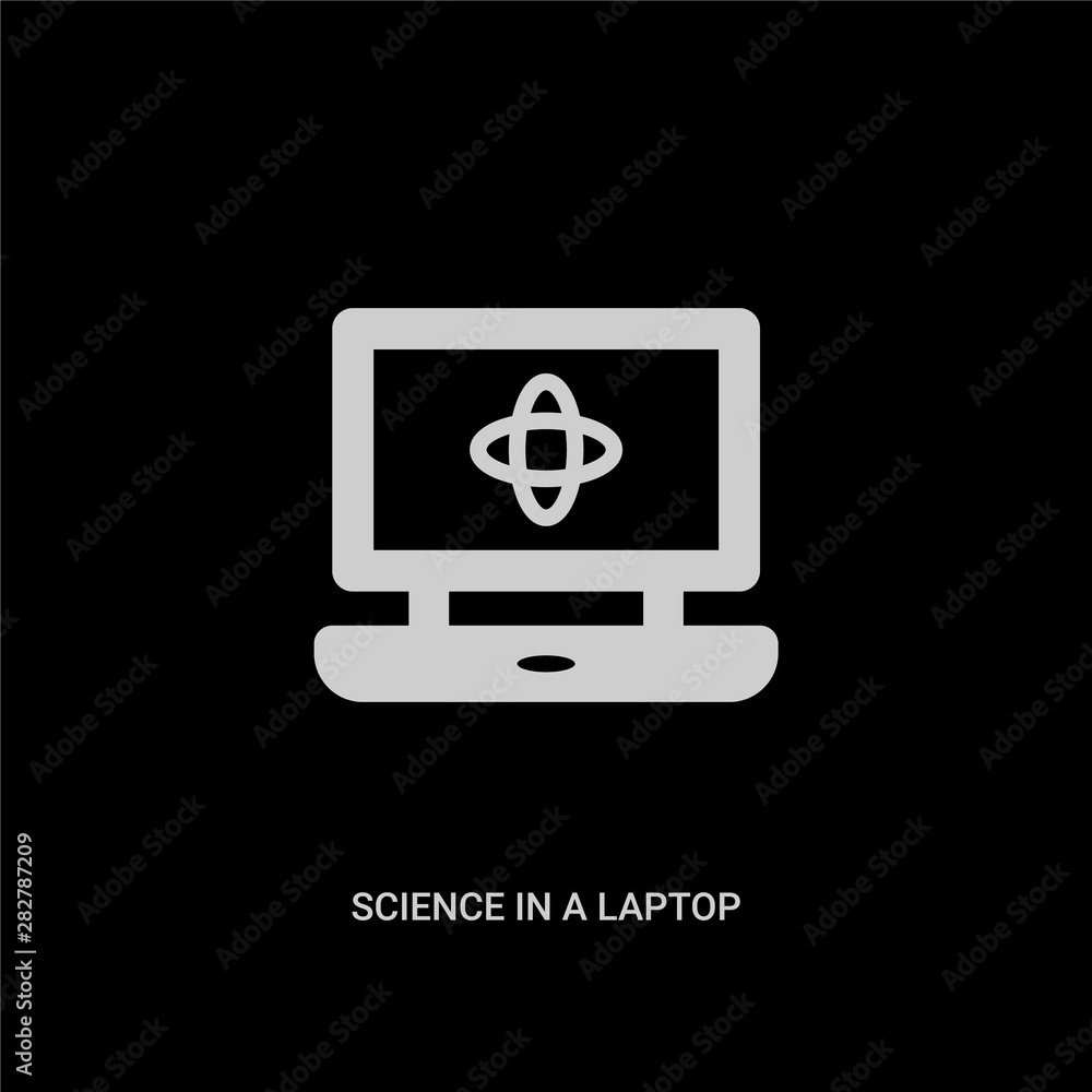 white science in a laptop vector icon on black background. modern flat science in a laptop from education concept vector sign symbol can be use for web, mobile and logo. white science in a laptop vector icon on black background. modern flat science in a laptop from education concept vector sign symbol can be use for web, mobile and logo.