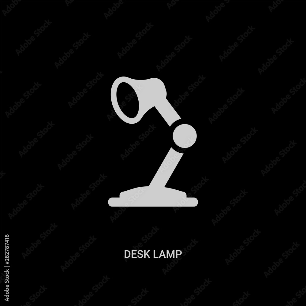white desk lamp vector icon on black background. modern flat desk lamp from education concept vector sign symbol can be use for web, mobile and logo. white desk lamp vector icon on black background. modern flat desk lamp from education concept vector sign symbol can be use for web, mobile and logo.