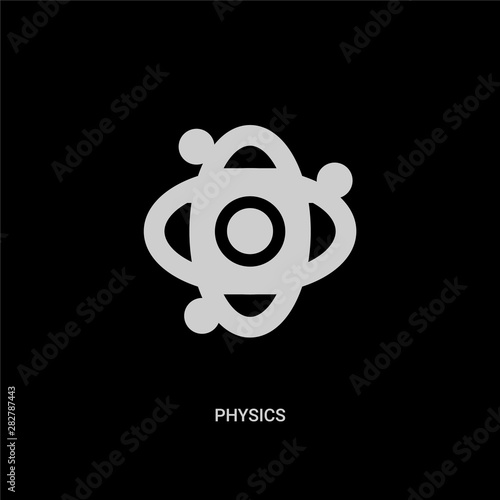 white physics vector icon on black background. modern flat physics from education concept vector sign symbol can be use for web, mobile and logo.