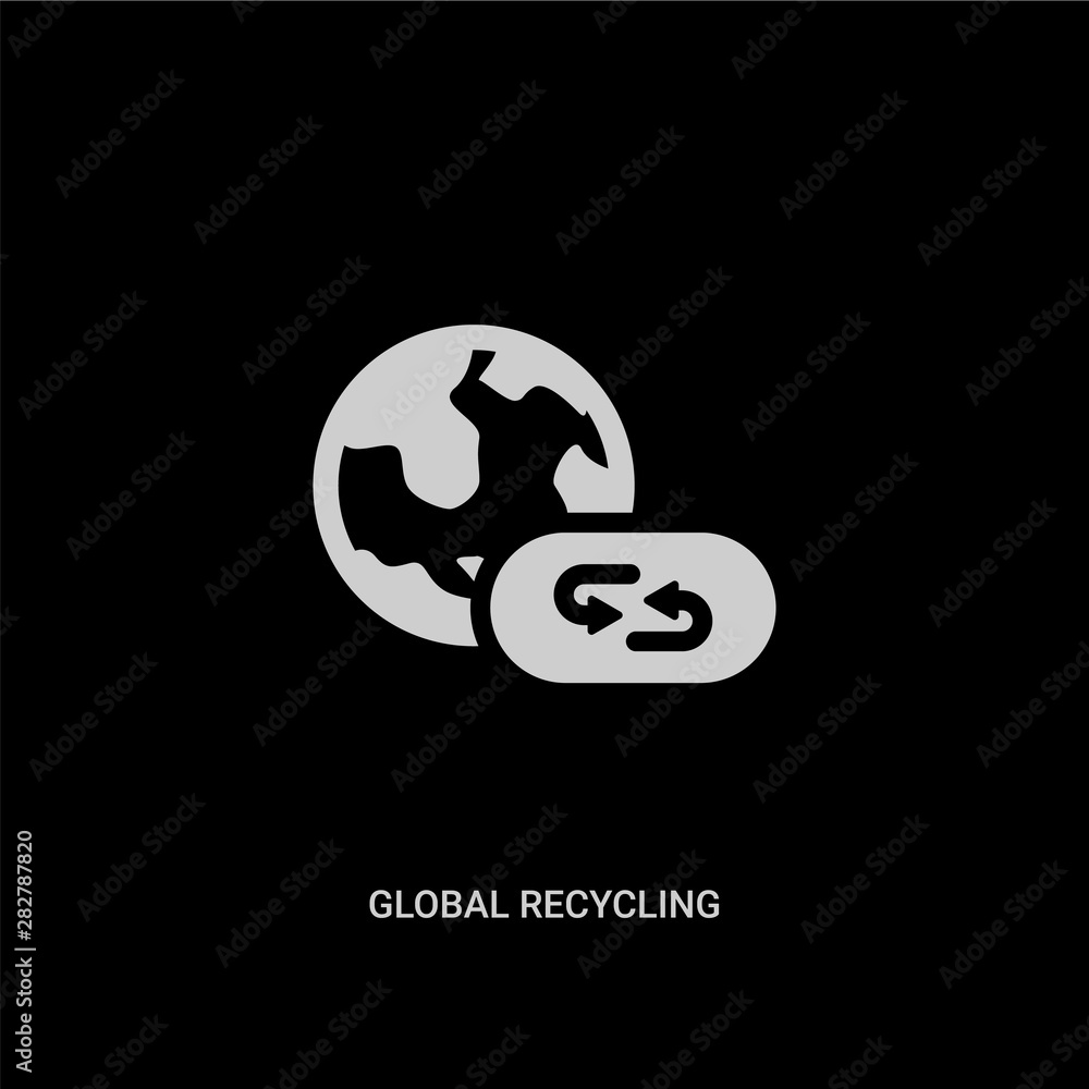 Fotografie white global recycling vector icon on black background