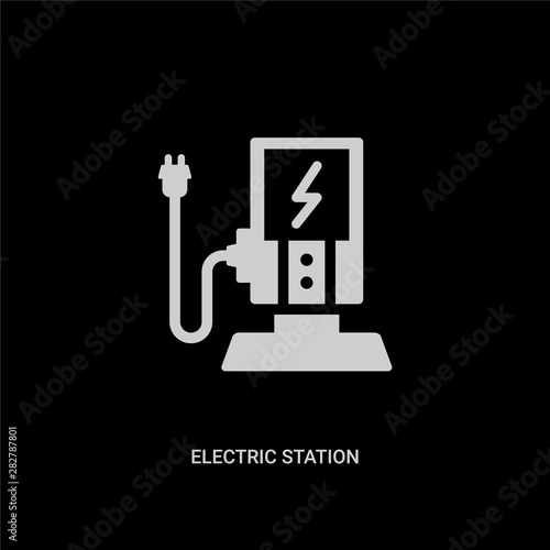 white electric station vector icon on black background. modern flat electric station from ecology concept vector sign symbol can be use for web, mobile and logo.