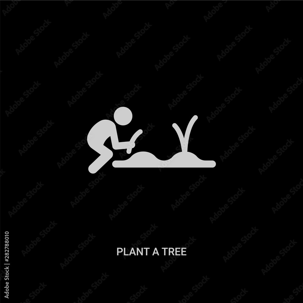 white plant a tree vector icon on black background. modern flat plant a tree from ecology concept vector sign symbol can be use for web, mobile and logo.