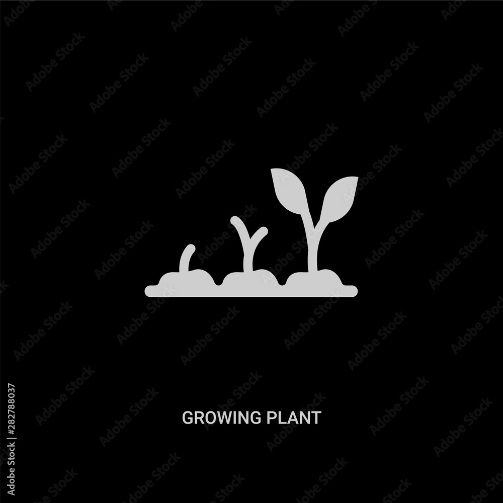 white growing plant vector icon on black background. modern flat growing plant from ecology concept vector sign symbol can be use for web, mobile and logo.