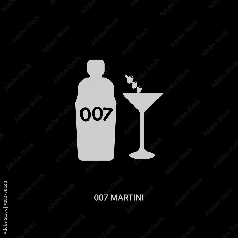 Foto white 007 martini vector icon on black background