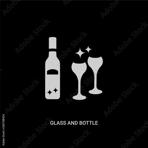 white glass and bottle of wine vector icon on black background. modern flat glass and bottle of wine from drinks concept vector sign symbol can be use for web, mobile and logo.