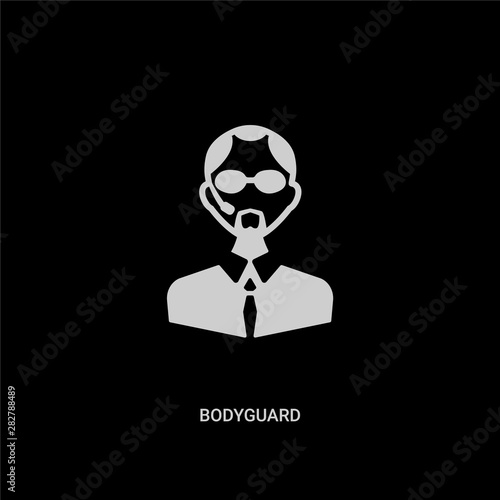 white bodyguard vector icon on black background. modern flat bodyguard from discotheque concept vector sign symbol can be use for web, mobile and logo.