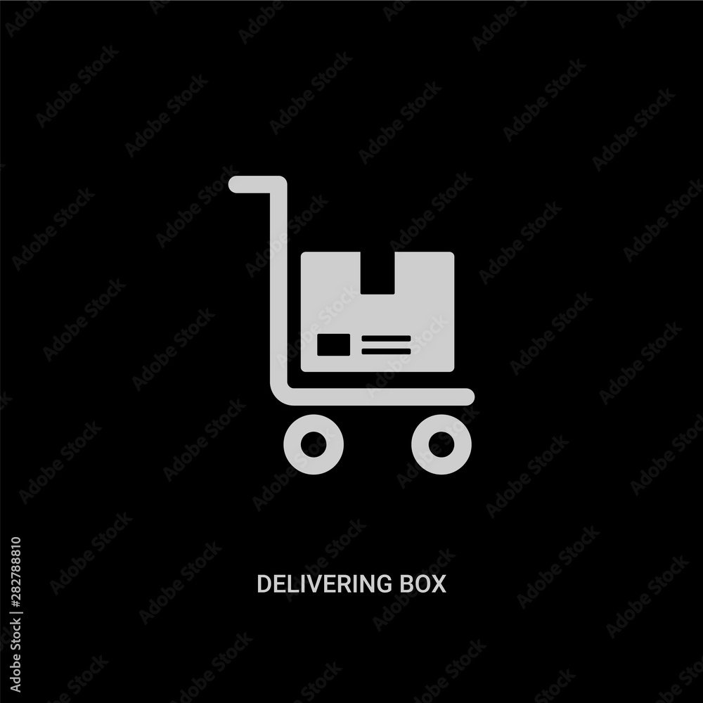 white delivering box vector icon on black background. modern flat delivering box from delivery and logistic concept vector sign symbol can be use for web, mobile and logo. white delivering box vector icon on black background. modern flat delivering box from delivery and logistic concept vector sign symbol can be use for web, mobile and logo.
