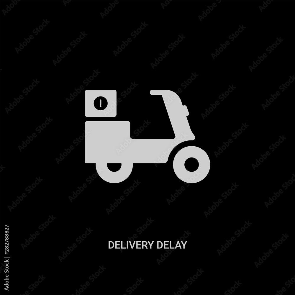 white delivery delay vector icon on black background. modern flat delivery delay from delivery and logistic concept vector sign symbol can be use for web, mobile and logo.