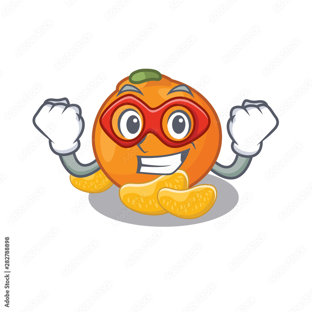 Super hero tangerine is stored in cartoon refrigerator Stock Vector