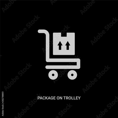 white package on trolley vector icon on black background. modern flat package on trolley from delivery and logistic concept vector sign symbol can be use for web, mobile and logo.
