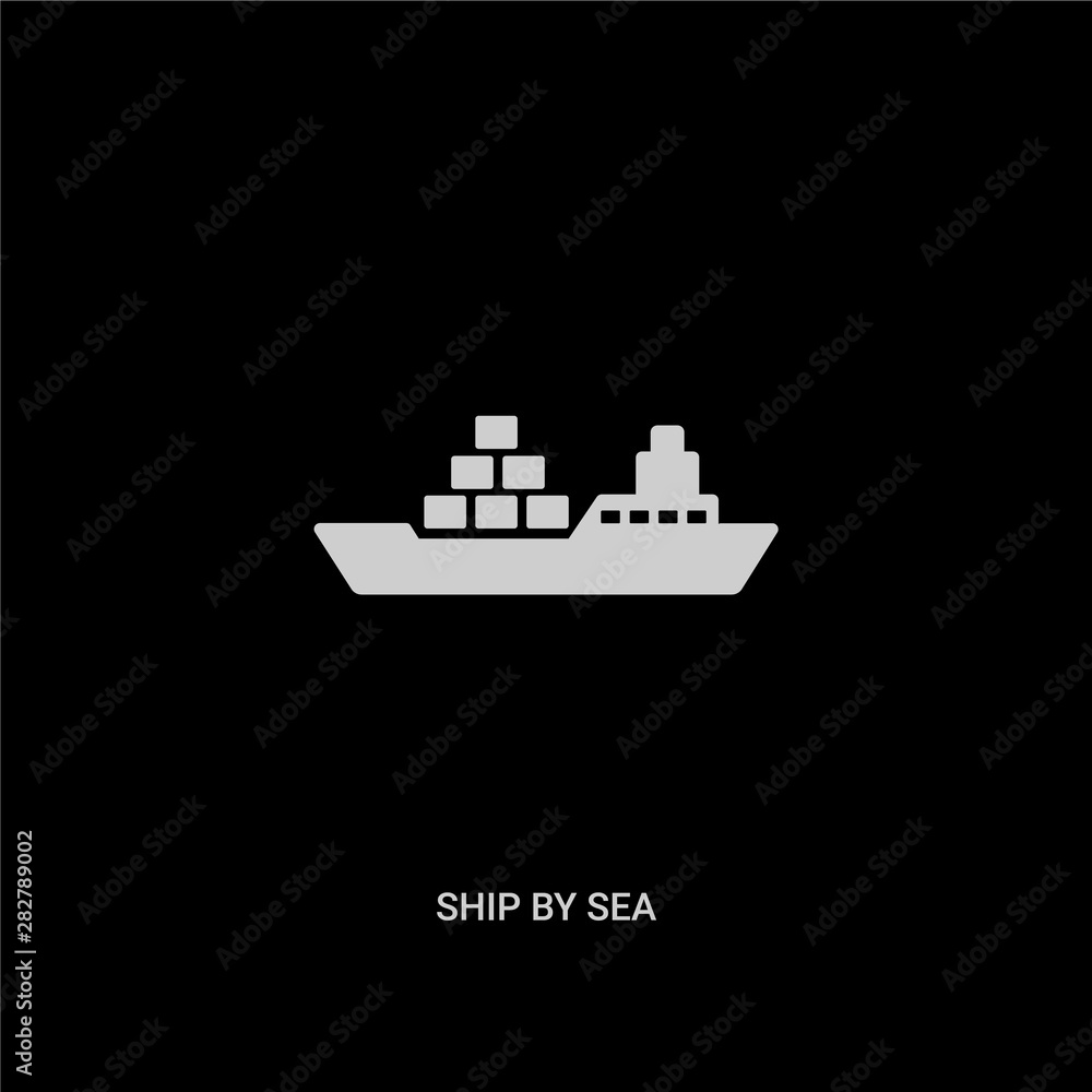 white ship by sea vector icon on black background. modern flat ship by sea from delivery and logistic concept vector sign symbol can be use for web, mobile and logo. white ship by sea vector icon on black background. modern flat ship by sea from delivery and logistic concept vector sign symbol can be use for web, mobile and logo.