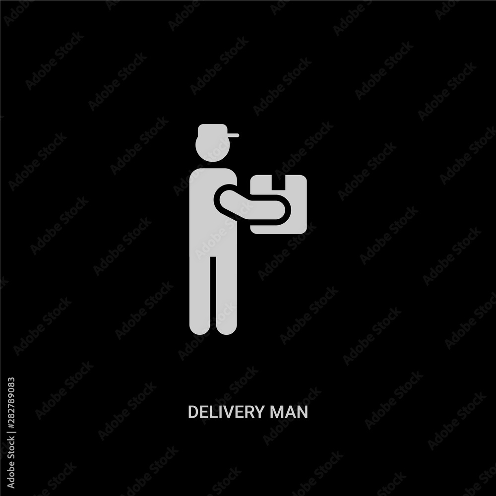 white delivery man vector icon on black background. modern flat delivery man from delivery and logistic concept vector sign symbol can be use for web, mobile and logo.