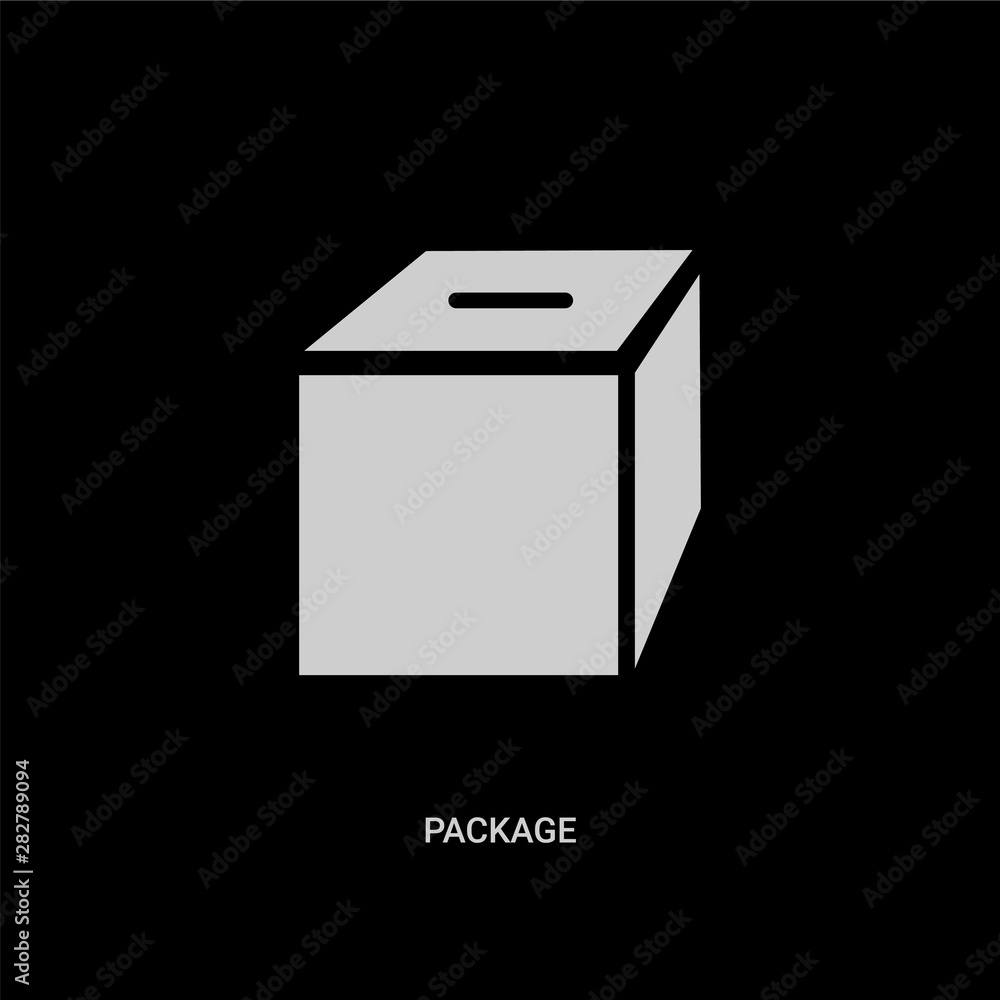 white package vector icon on black background. modern flat package from delivery and logistic concept vector sign symbol can be use for web, mobile and logo. white package vector icon on black background. modern flat package from delivery and logistic concept vector sign symbol can be use for web, mobile and logo.