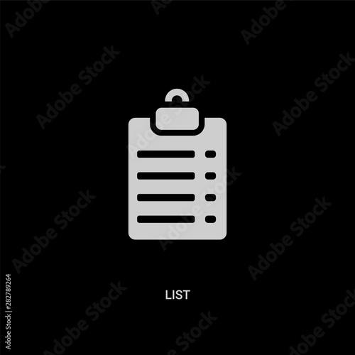 white list vector icon on black background. modern flat list from customer service concept vector sign symbol can be use for web, mobile and logo.