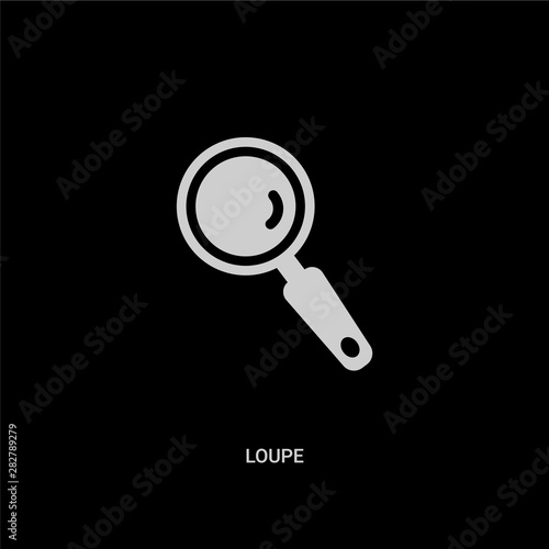 white loupe vector icon on black background. modern flat loupe from customer service concept vector sign symbol can be use for web, mobile and logo.