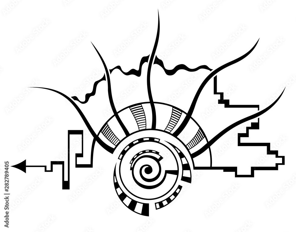 Fototapeta premium Abstract monochrome illustration, isolated on white background.