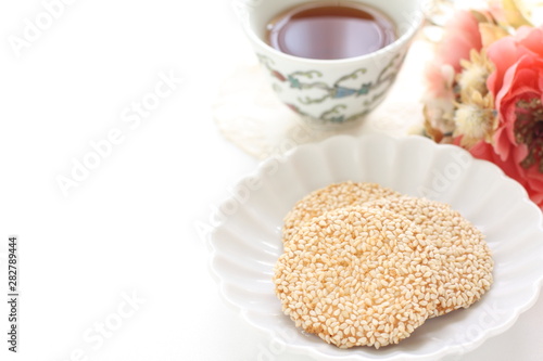 Chinese confectionery, sesame cookie on dish