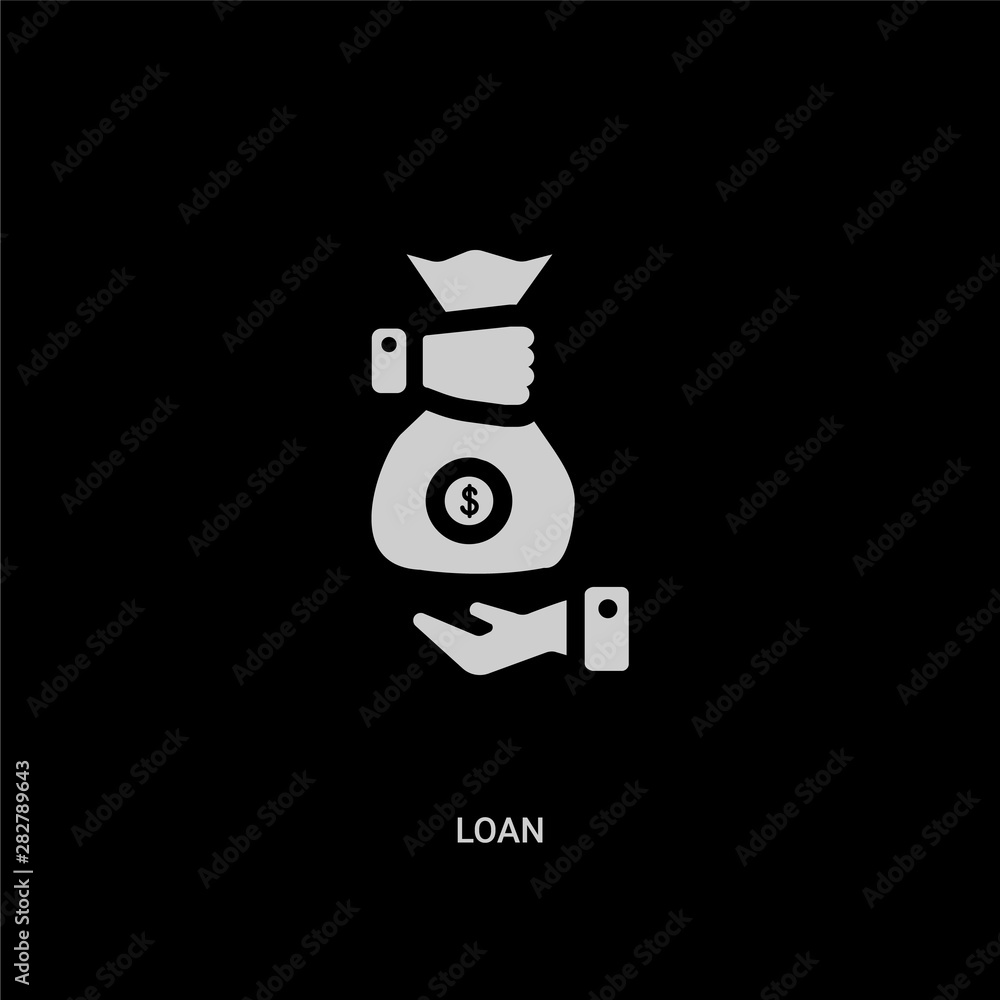 white loan vector icon on black background. modern flat loan from cryptocurrency economy concept vector sign symbol can be use for web, mobile and logo. white loan vector icon on black background. modern flat loan from cryptocurrency economy concept vector sign symbol can be use for web, mobile and logo.