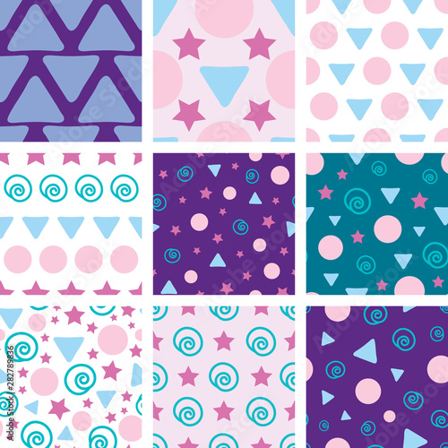 Colorful geometric shapes seamless pattern collection