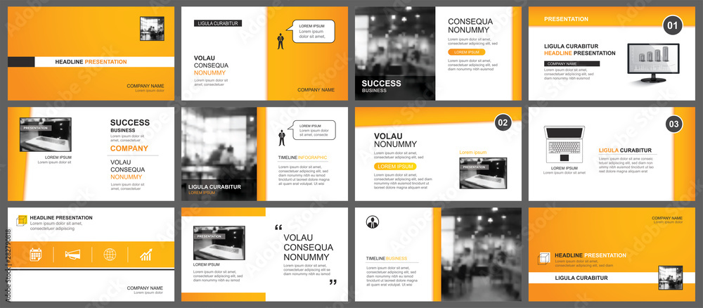 Presentation and slide layout template. Design orange keynote in paper style background. Use for business annual report, flyer, marketing, leaflet, advertising, brochure. - obrazy, fototapety, plakaty 