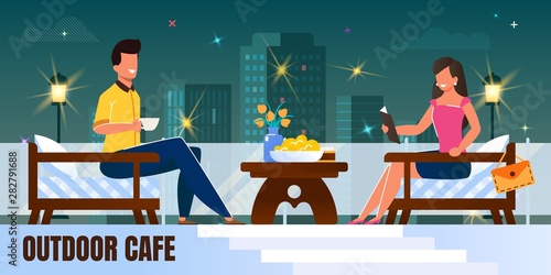 Man and Woman on Night Romantic Date at Restaurant