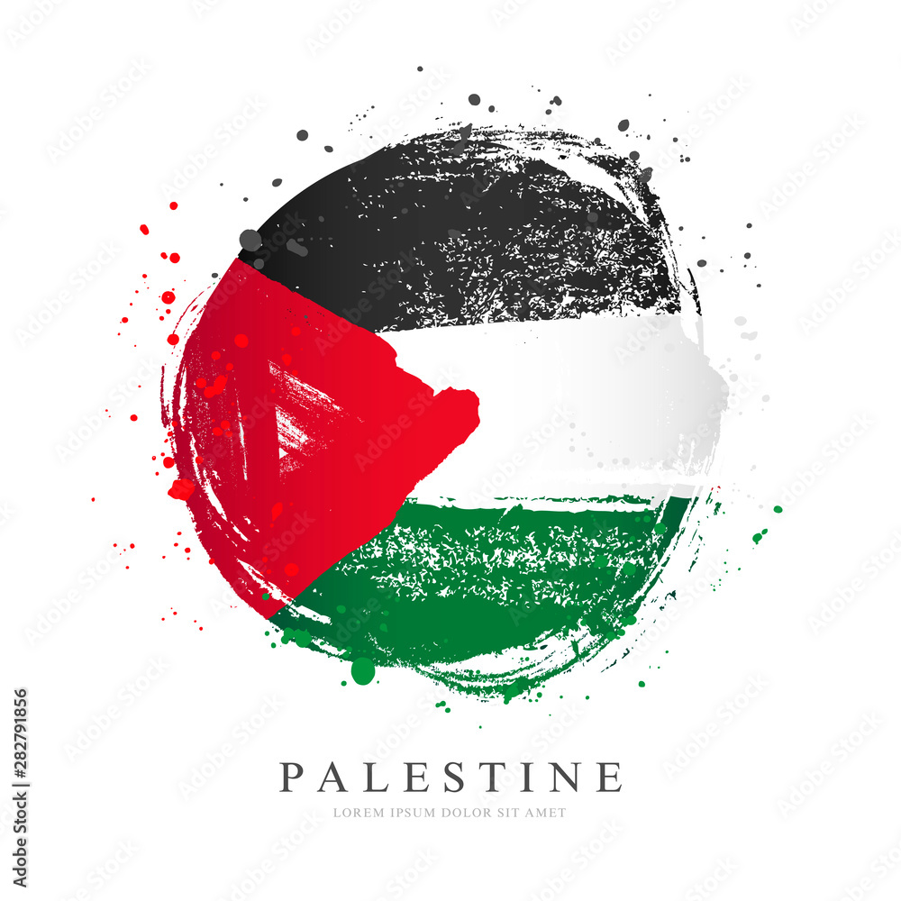 Palestinian flag in the shape of a big circle. Vector illustration on a white background. Brush strokes are drawn by hand. Palestine Independence Day. Palestinian flag in the shape of a big circle. Vector illustration on a white background. Brush strokes are drawn by hand. Palestine Independence Day.