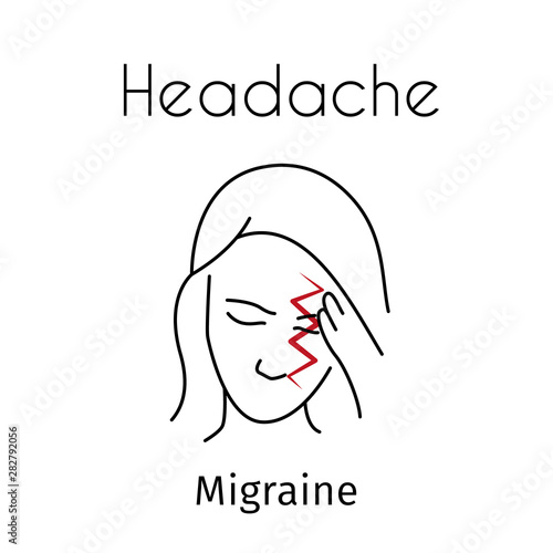 Vector Headache Linear Icon of Girl