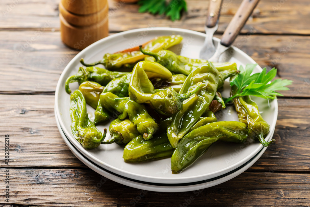 Cooked green sweet italian pepper Cooked green sweet italian pepper