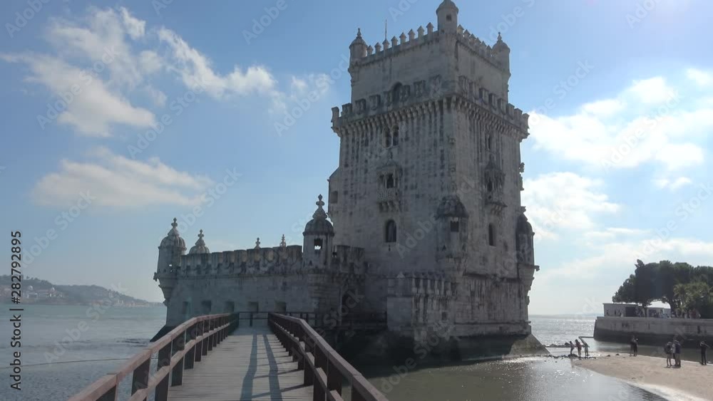 Belem Tower of St. Vincent in backlight. Sited in the civil parish of Santa Maria de Belem in the municipality of Lisbon, Portugal Belem Tower of St. Vincent in backlight. Sited in the civil parish of Santa Maria de Belem in the municipality of Lisbon, Portugal