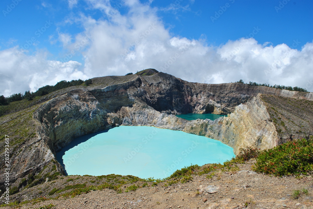 Two different colored crater lakes at Kelimutu, Flores, Indonesia
