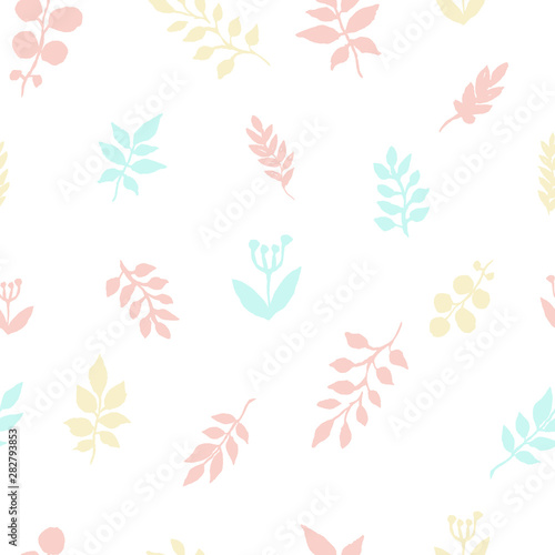 Autumn pattern of watercolor leaves freehand drawing. Sketch of plant leaves  textile pattern. EPS8 vectro illustration