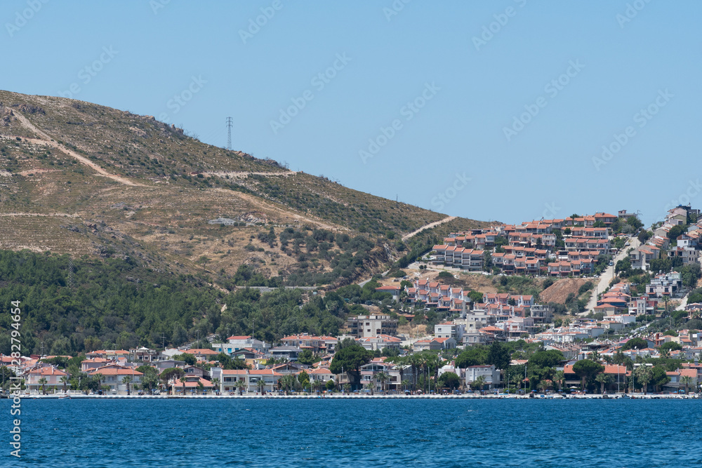 Looking at view of Yenifoca waterfront. Foca is a town and district in Turkey's Izmir Province on the Aegean coast.