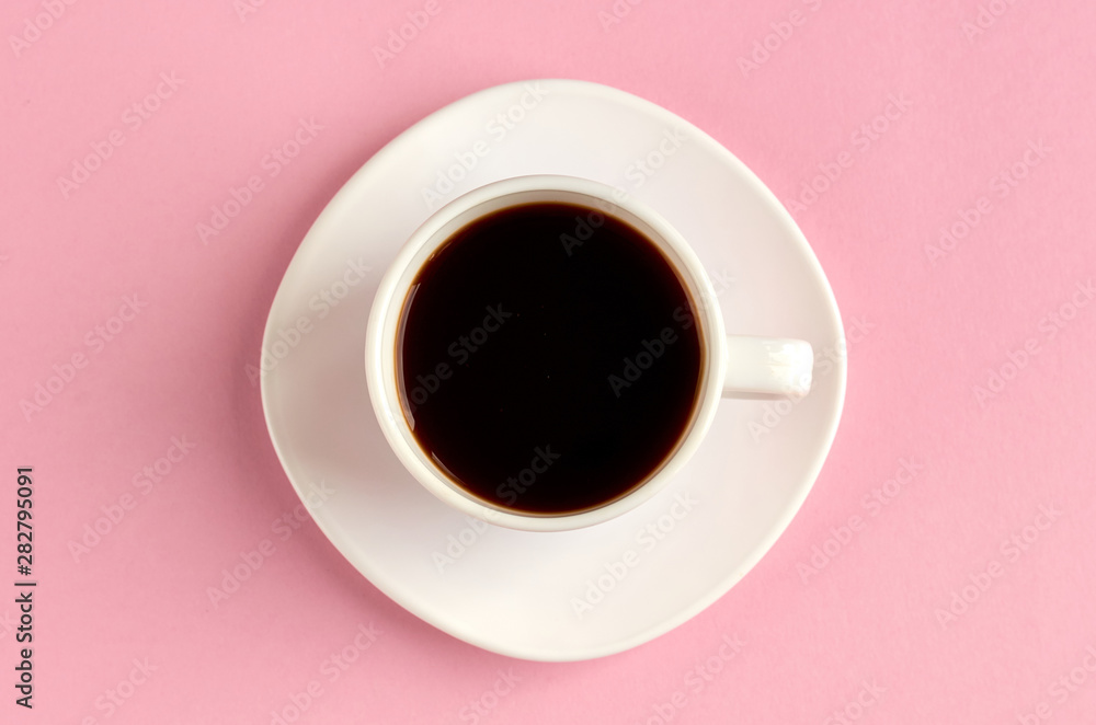 Coffee cup on pink background composition. Flat lay Coffee cup on pink background composition. Flat lay