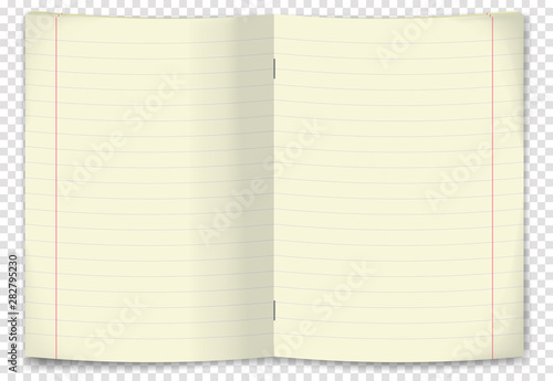 White sheet of paper with lines . Isolated background