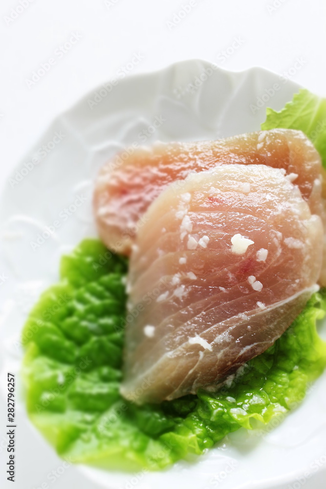 Japanese cooking, sword fish fillet and rice yeast Koji Japanese cooking, sword fish fillet and rice yeast Koji