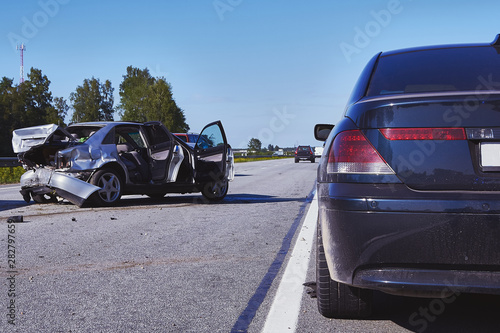 Two cars collision, accident on a highway