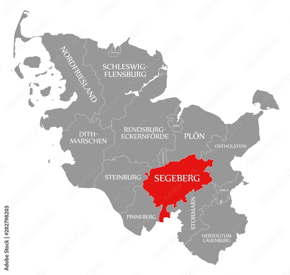 Obraz premium Segeberg red highlighted in map of Schleswig Holstein Germany