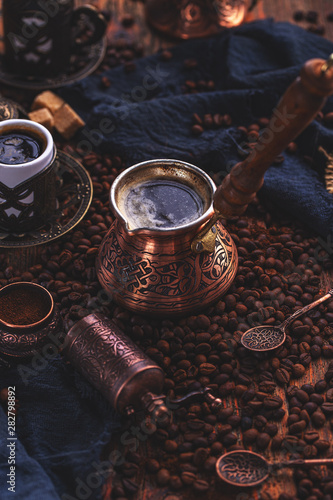Fototapeta Naklejka Na Ścianę i Meble -  Turkish copper coffee pot