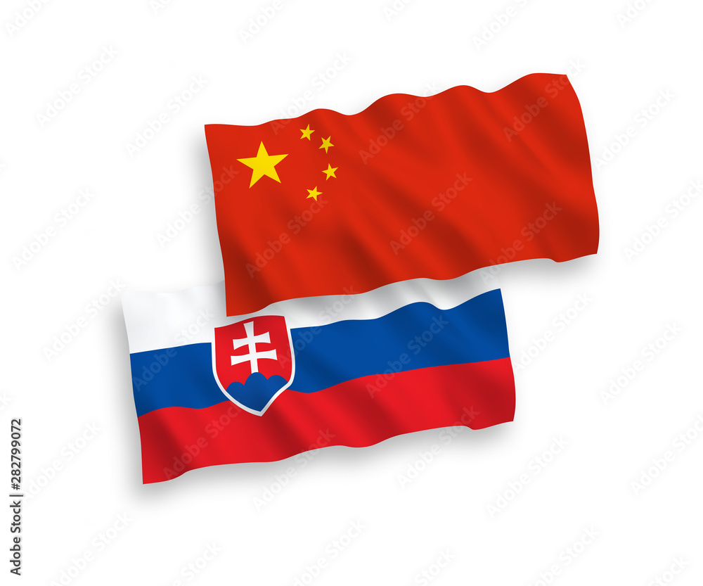 National vector fabric wave flags of Slovakia and China isolated on white background 1 to 2 proportion. National vector fabric wave flags of Slovakia and China isolated on white background 1 to 2 proportion.